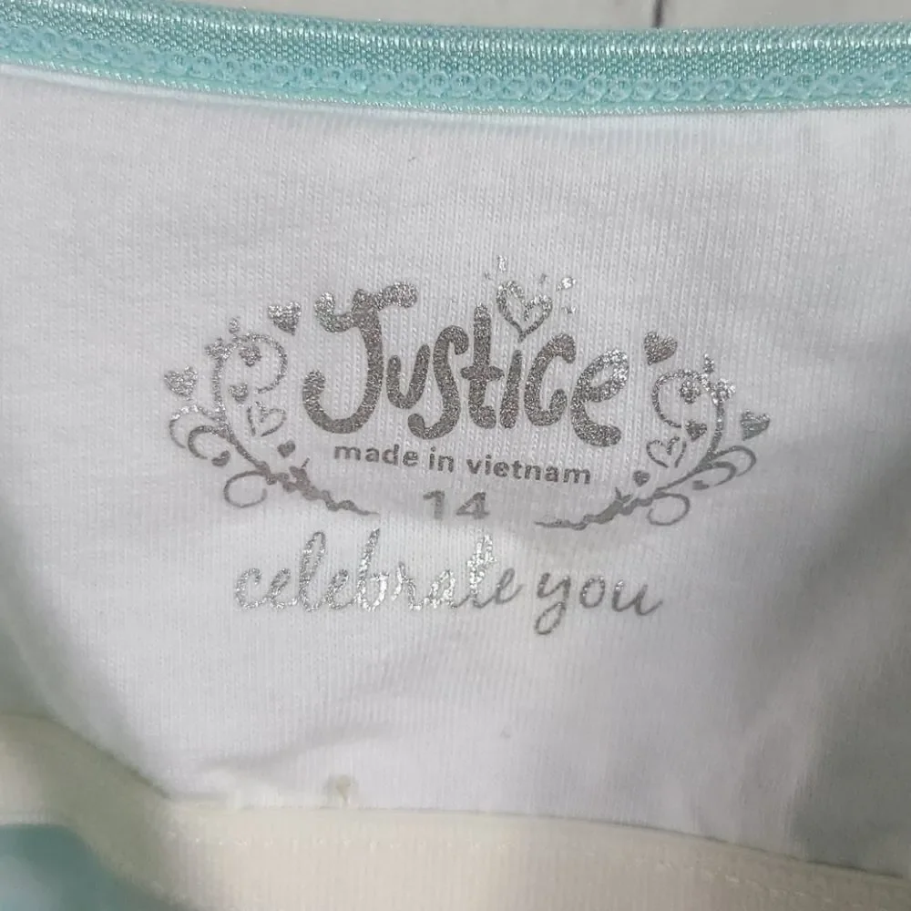 Justice Floral Tank Top Girls 14 Blue Green Tiered Ruffle Cami Shimmer Breezy L